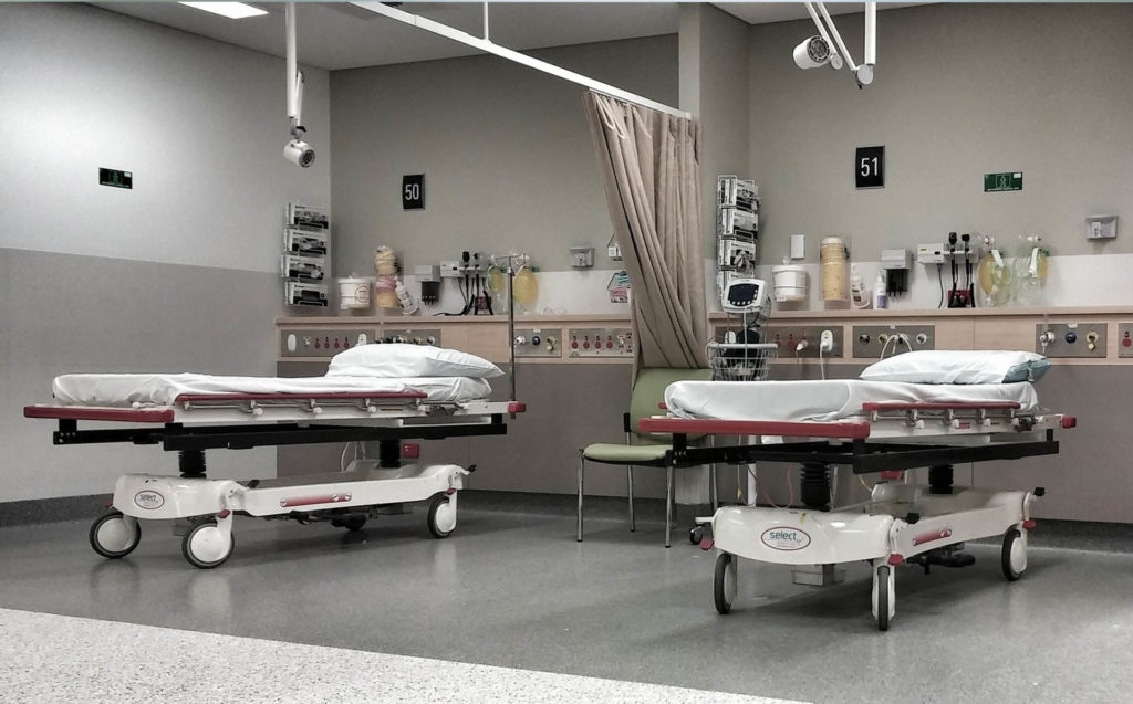 Hospital beds with bed covers